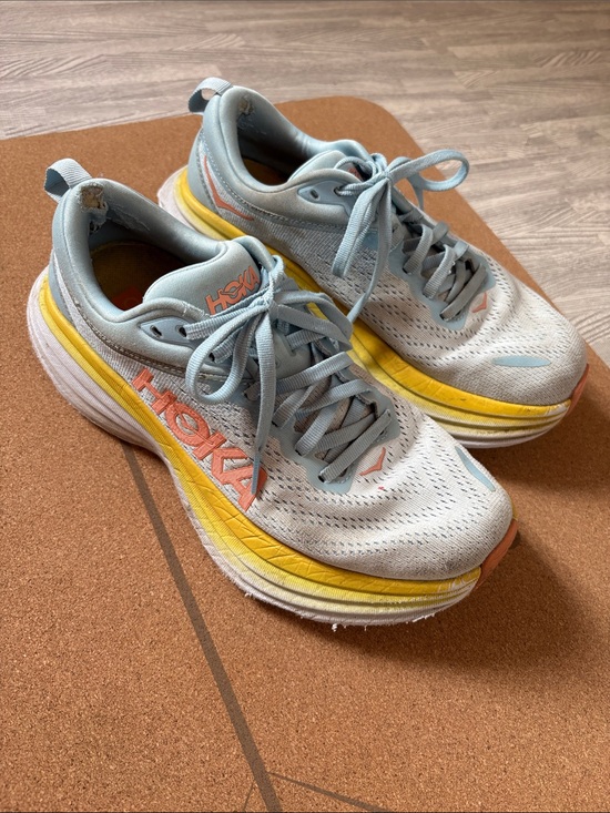 Hoka Shoes - Hoka W Bondi 8 Women's Light Blue, Yellow & Coral Athletic Running Shoes